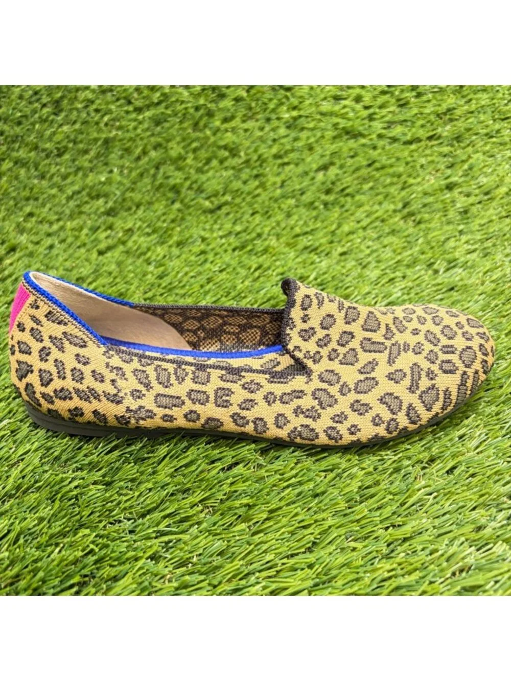 Rothy's The Loafer Girls Size 3Y Mocha Leopard Print Casual Classic Slip On Shoe